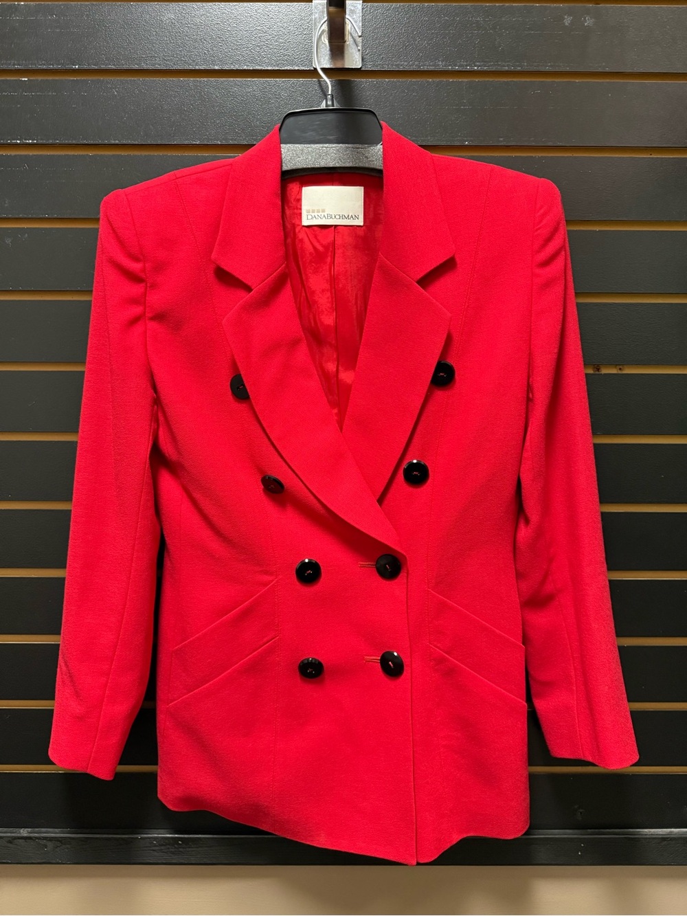 Vintage Dana Buchman Red Double Breasted Wool Blazer Jacket Size 4